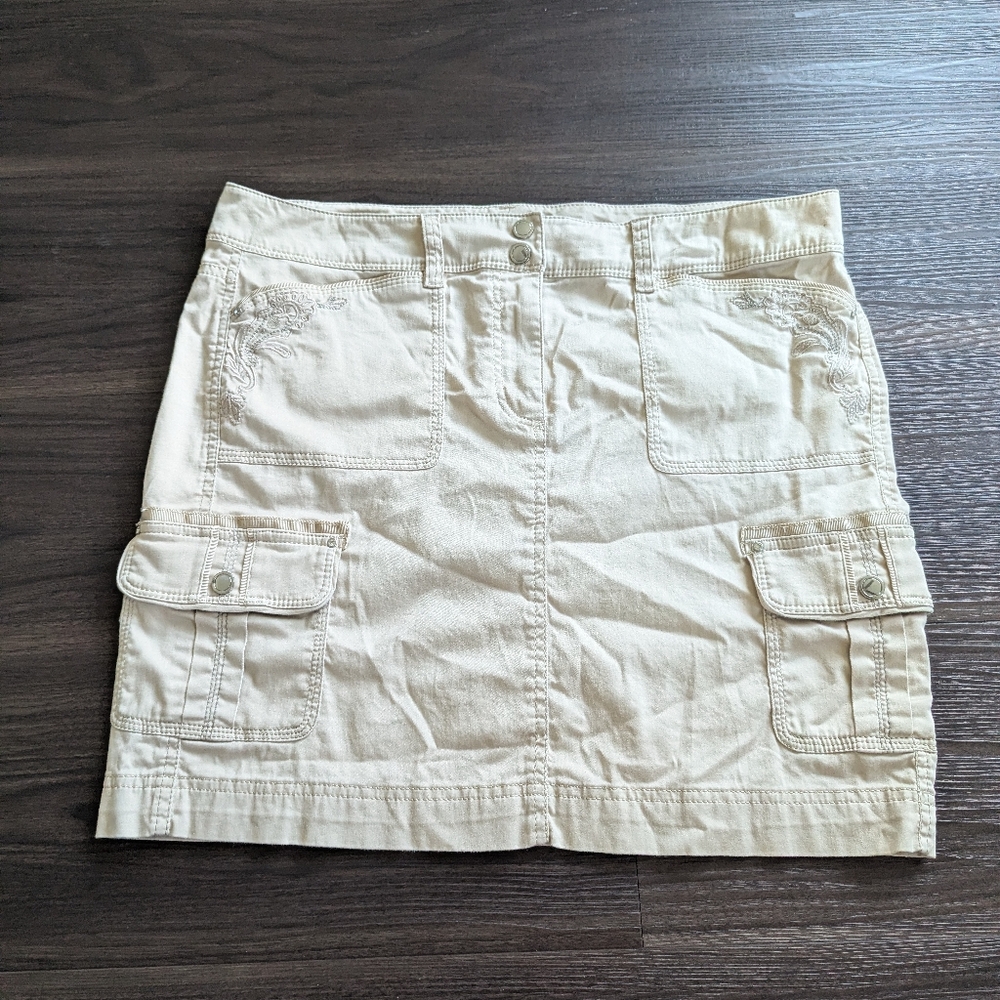 WHBM Tan Cargo Mini Skirt Y2K Style Utility Cotton Size 10